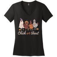 Chick Or Treat Halloween Witch Spooky Chicken Women's V-Neck T-Shirt