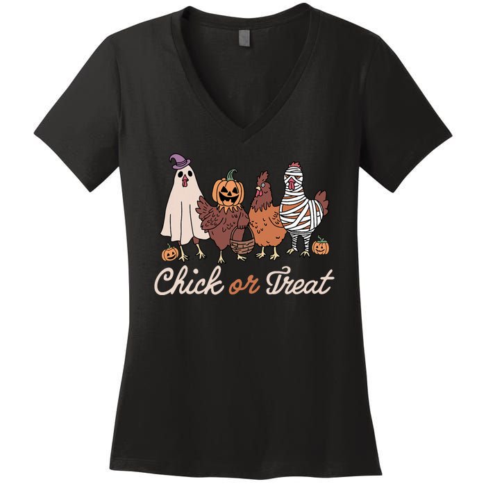 Chick Or Treat Halloween Witch Spooky Chicken Women's V-Neck T-Shirt