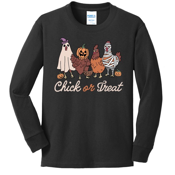 Chick Or Treat Halloween Witch Spooky Chicken Kids Long Sleeve Shirt