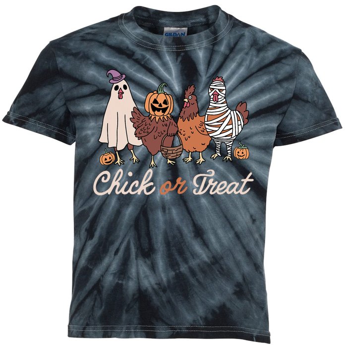 Chick Or Treat Halloween Witch Spooky Chicken Kids Tie-Dye T-Shirt