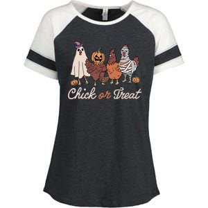 Chick Or Treat Halloween Witch Spooky Chicken Enza Ladies Jersey Colorblock Tee