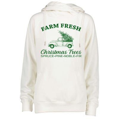 Country Farm Fresh Christmas Trees Womens Funnel Neck Pullover Hood