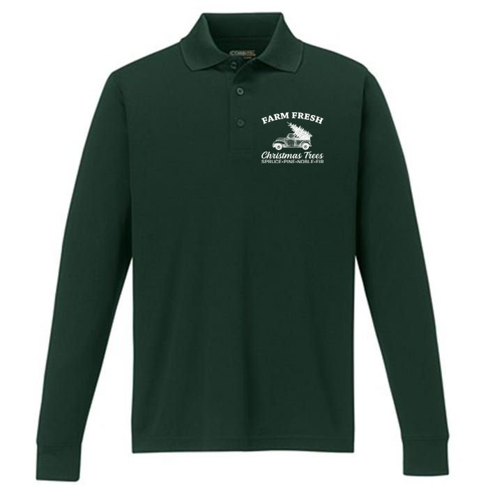 Country Farm Fresh Christmas Trees Performance Long Sleeve Polo