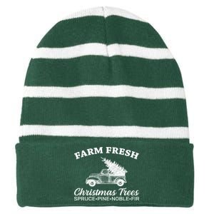 Country Farm Fresh Christmas Trees Striped Beanie with Solid Band