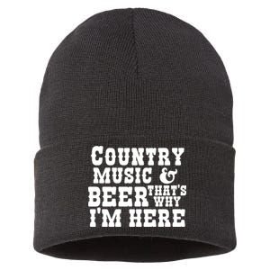 Country Music And Beer That's Why Im Here Sustainable Knit Beanie