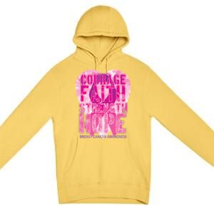 Courage Faith Strength Hope Breast Cancer Awareness Premium Pullover Hoodie