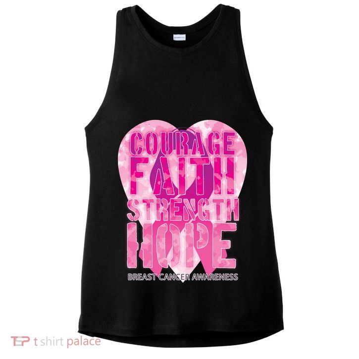 Courage Faith Strength Hope Breast Cancer Awareness Ladies PosiCharge Tri-Blend Wicking Tank