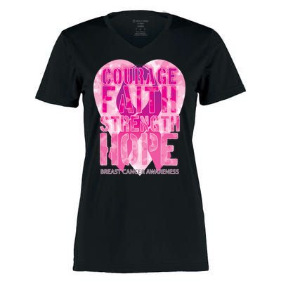 Courage Faith Strength Hope Breast Cancer Awareness Women's Momentum V-Neck T-Shirt