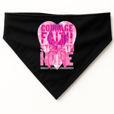 Courage Faith Strength Hope Breast Cancer Awareness USA-Made Doggie Bandana