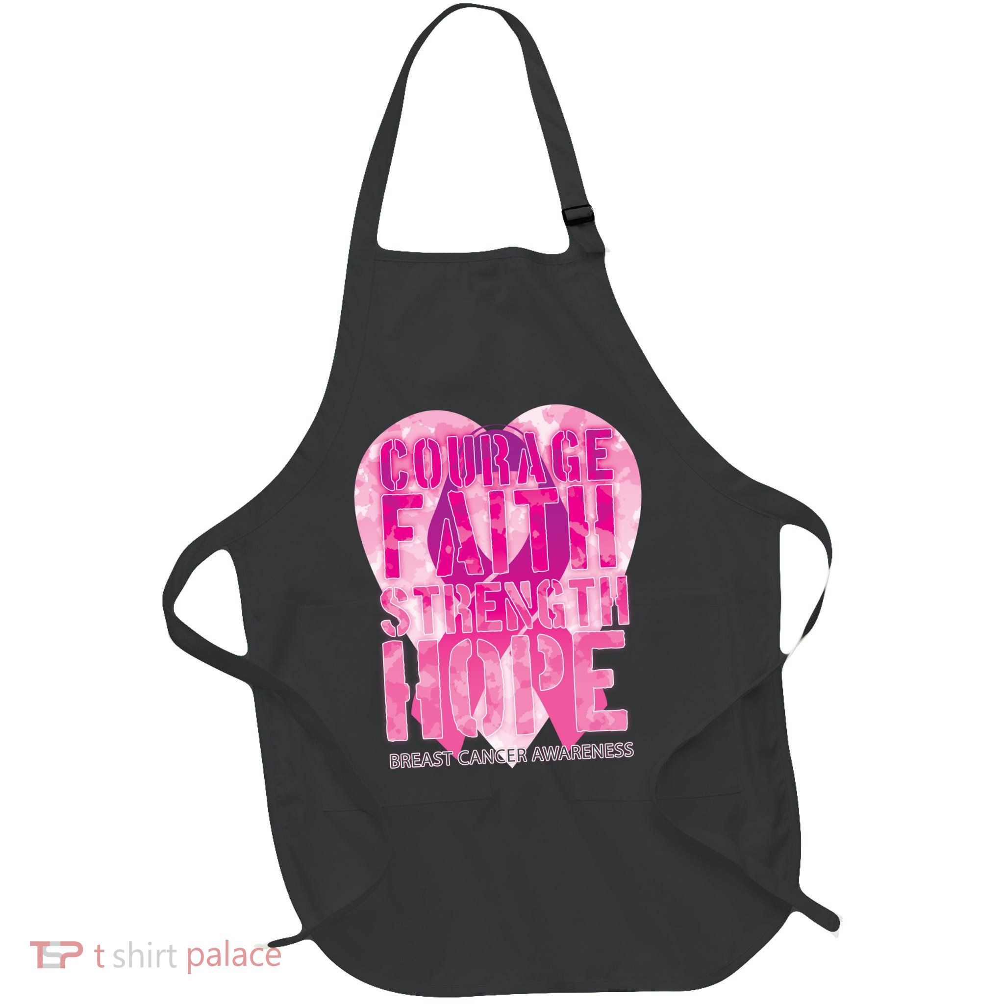 Courage Faith Strength Hope Breast Cancer Awareness Full-Length Apron With Pockets