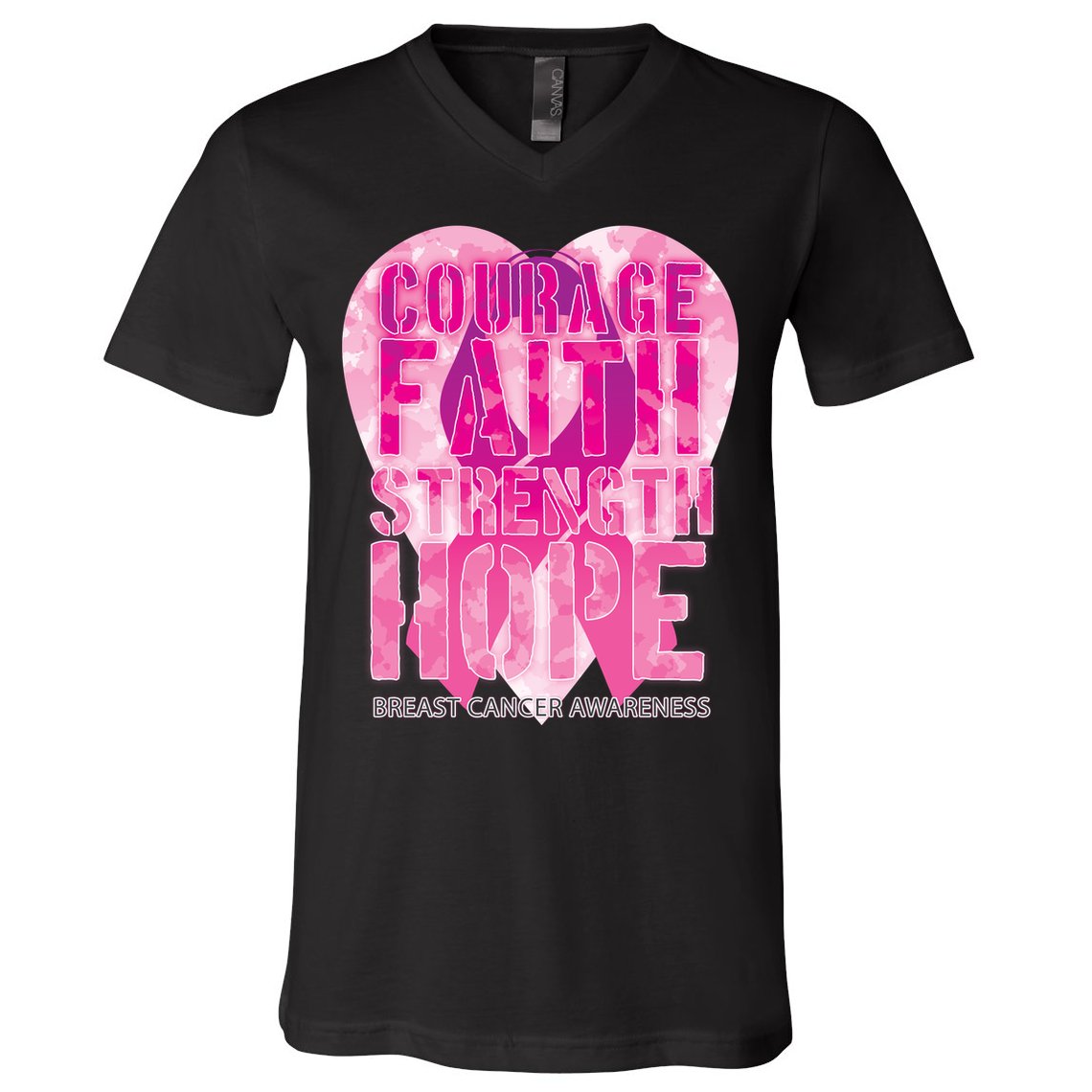 Courage Faith Strength Hope Breast Cancer Awareness V-Neck T-Shirt