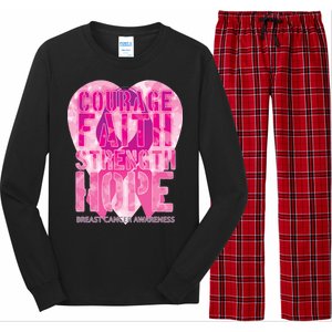 Courage Faith Strength Hope Breast Cancer Awareness Long Sleeve Pajama Set