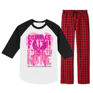 Courage Faith Strength Hope Breast Cancer Awareness Raglan Sleeve Pajama Set