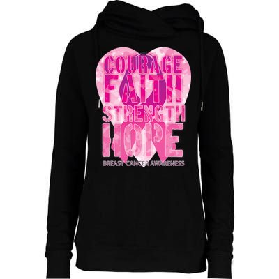 Courage Faith Strength Hope Breast Cancer Awareness Womens Funnel Neck Pullover Hood