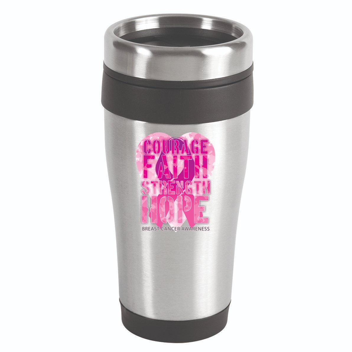 Courage Faith Strength Hope Breast Cancer Awareness 16oz Travel Tumbler