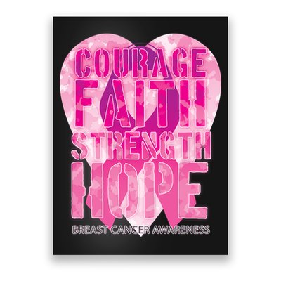 Courage Faith Strength Hope Breast Cancer Awareness Poster