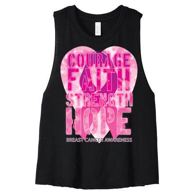 Courage Faith Strength Hope Breast Cancer Awareness Women's Racerback Cropped Tank