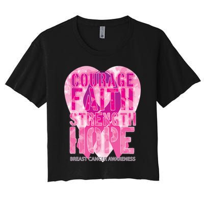 Courage Faith Strength Hope Breast Cancer Awareness Crop Top