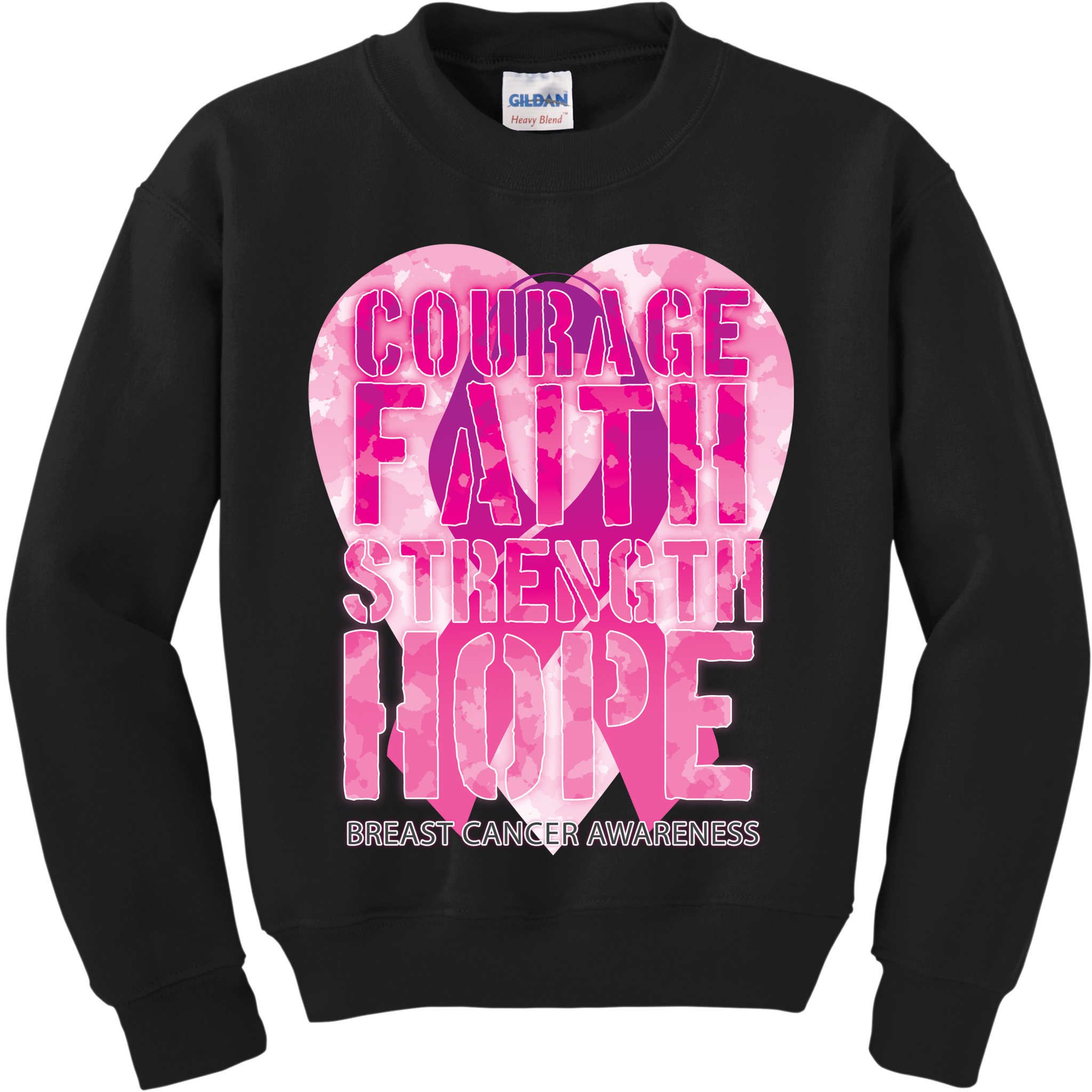 Courage Faith Strength Hope Breast Cancer Awareness Kids Sweatshirt