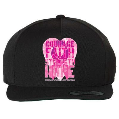 Courage Faith Strength Hope Breast Cancer Awareness Wool Snapback Cap