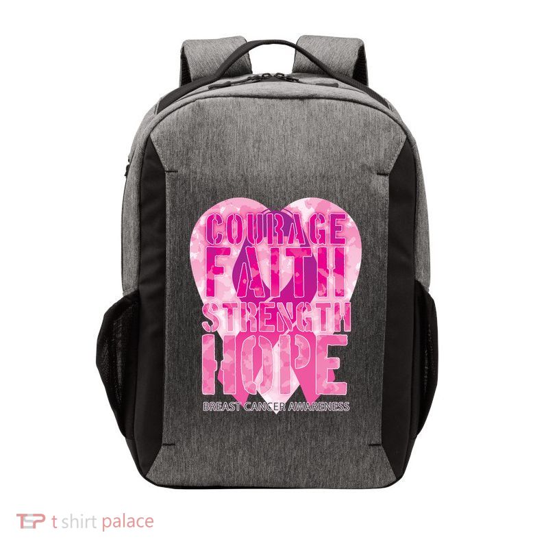 Courage Faith Strength Hope Breast Cancer Awareness Vector Backpack