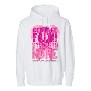 Courage Faith Strength Hope Breast Cancer Awareness Garment-Dyed Fleece Hoodie