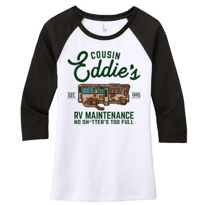 Cousin Eddie's RV Maintenance Shitters Too Full Women's Tri-Blend 3/4-Sleeve Raglan Shirt