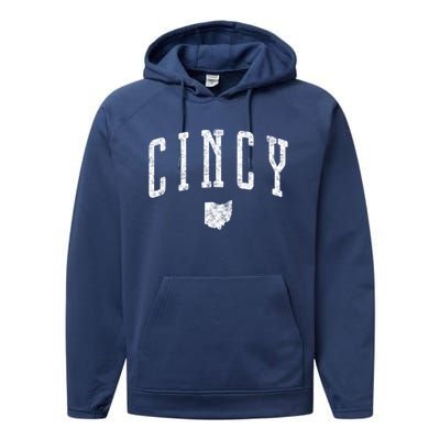 Cincy Ohio Vintage City Gift Performance Fleece Hoodie