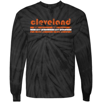 Cleveland Ohio Vintage Three Stripe Weathered Tie-Dye Long Sleeve Shirt