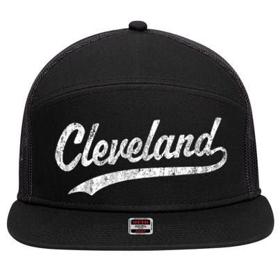 Cleveland OH Vintage Baseball Sports Script 7 Panel Mesh Trucker Snapback Hat