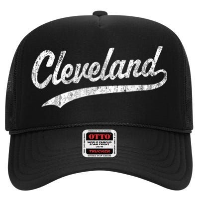 Cleveland OH Vintage Baseball Sports Script High Crown Mesh Back Trucker Hat