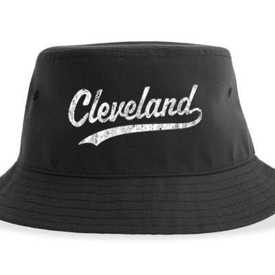 Cleveland OH Vintage Baseball Sports Script Sustainable Bucket Hat