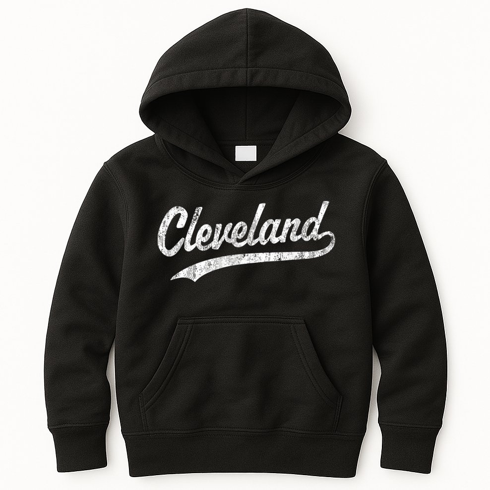 Cleveland OH Vintage Baseball Sports Script Kids Hoodie