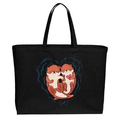 Cute Otter Valentine's Day Love Otters Holding Hands Love Cotton Canvas Jumbo Tote