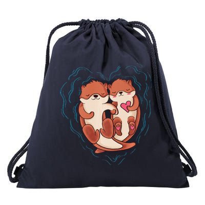 Cute Otter Valentine's Day Love Otters Holding Hands Love Drawstring Bag