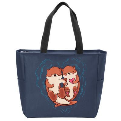 Cute Otter Valentine's Day Love Otters Holding Hands Love Zip Tote Bag