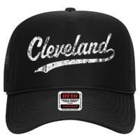 Cleveland OH Vintage Baseball Sports Script High Crown Mesh Back Trucker Hat