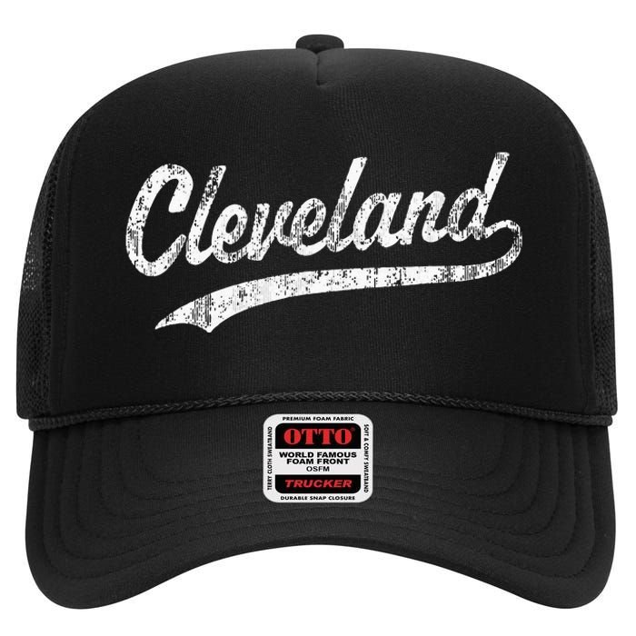 Cleveland OH Vintage Baseball Sports Script High Crown Mesh Back Trucker Hat