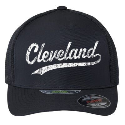 Cleveland OH Vintage Baseball Sports Script Flexfit Unipanel Trucker Cap