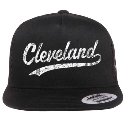 Cleveland OH Vintage Baseball Sports Script Flat Bill Trucker Hat