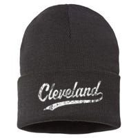 Cleveland OH Vintage Baseball Sports Script Sustainable Knit Beanie