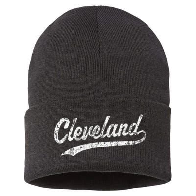 Cleveland OH Vintage Baseball Sports Script Sustainable Knit Beanie