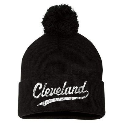 Cleveland OH Vintage Baseball Sports Script Pom Pom 12in Knit Beanie