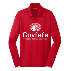 Covfefe The Best Part of Wakin' Up Parody Silk Touch Performance Long Sleeve Polo