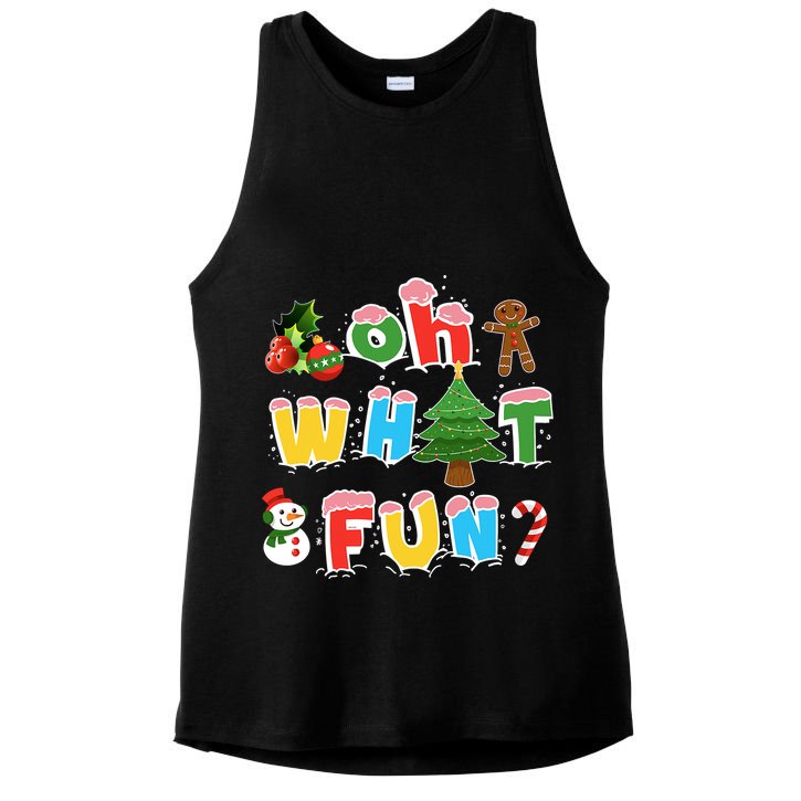 Christmas Oh What Fun Tree Xmas Pajama Holiday Party Gifts Ladies PosiCharge Tri-Blend Wicking Tank