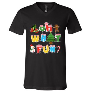 Christmas Oh What Fun Tree Xmas Pajama Holiday Party Gifts V-Neck T-Shirt