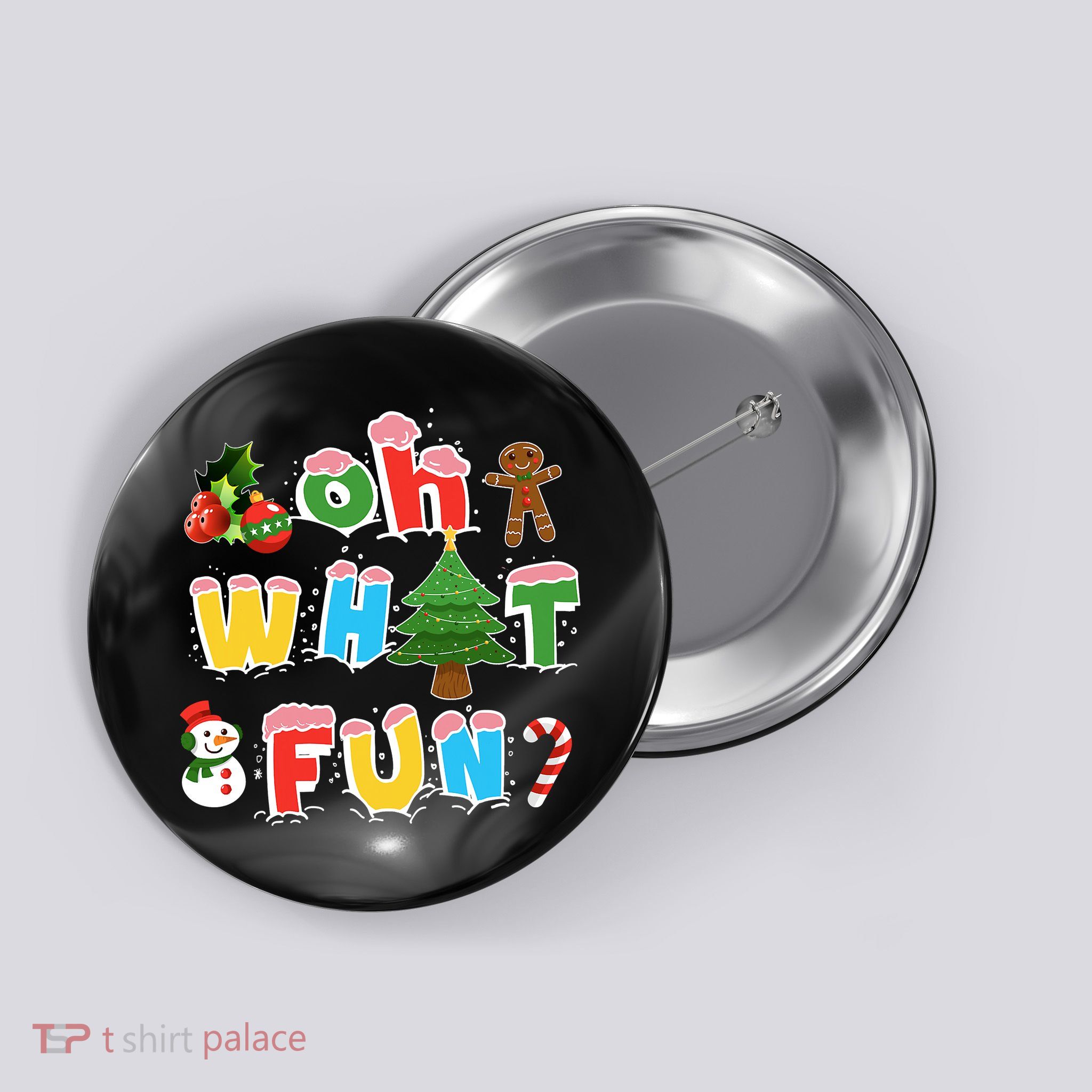 Christmas Oh What Fun Tree Xmas Pajama Holiday Party Gifts Button