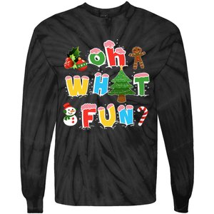 Christmas Oh What Fun Tree Xmas Pajama Holiday Party Gifts Tie-Dye Long Sleeve Shirt