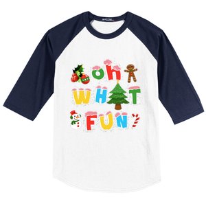 Christmas Oh What Fun Tree Xmas Pajama Holiday Party Gifts Baseball Sleeve Shirt