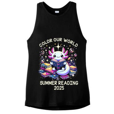 Color Our World Summer Reading Program 2025 Cute Axolotl Ladies PosiCharge Tri-Blend Wicking Tank